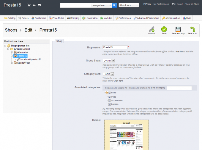 Prestashop 1.5 Multistore