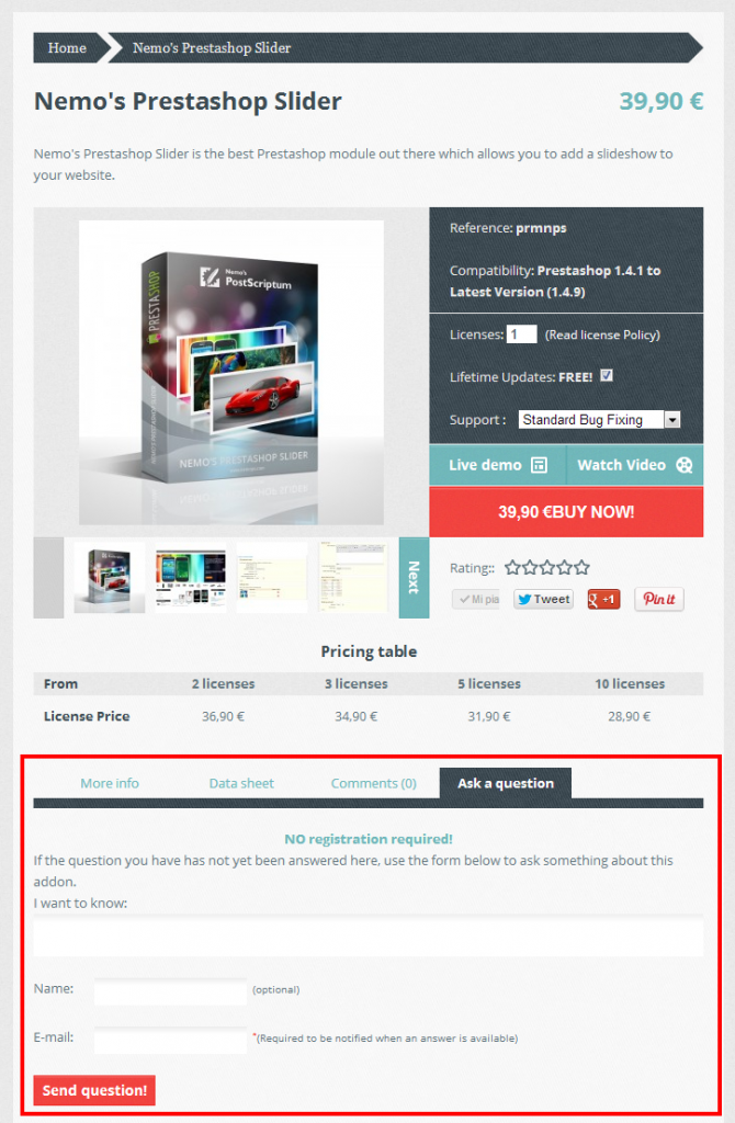 Ask a question Feature in Prestashop Addons store