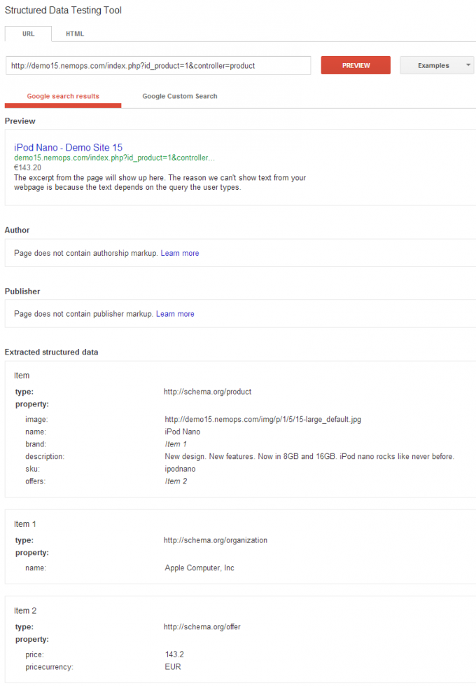 Google Structured Data Testing Tool