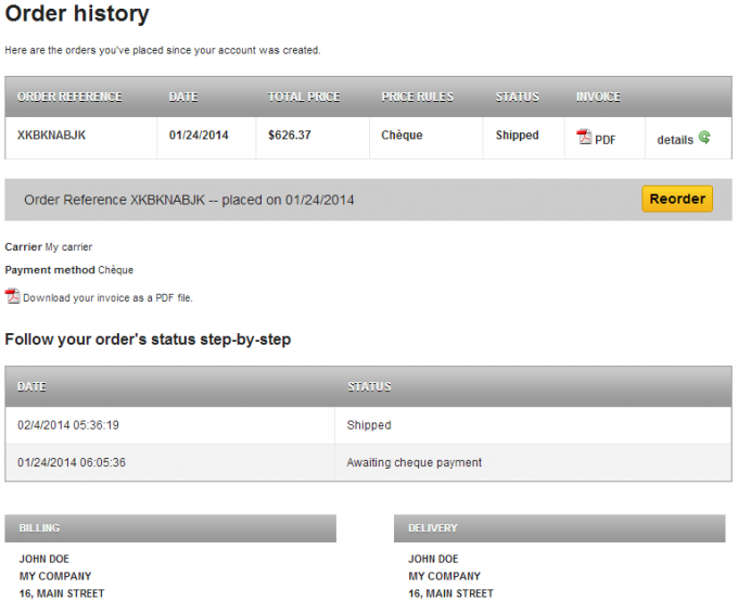 Prestashop order detail