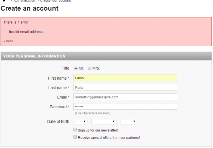 Forbid junk-alias email usage in Prestashop